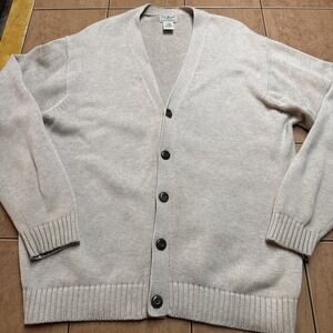 Vintage LL Bean Beige Cardigan Sweater Men's Sz Large Classic Y2K 100% Cotton